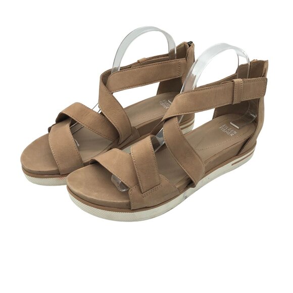 Eileen Fisher Womens Tan Nubuck Platform Sandals With Crisscross Straps Size 10 - Picture 4 of 10